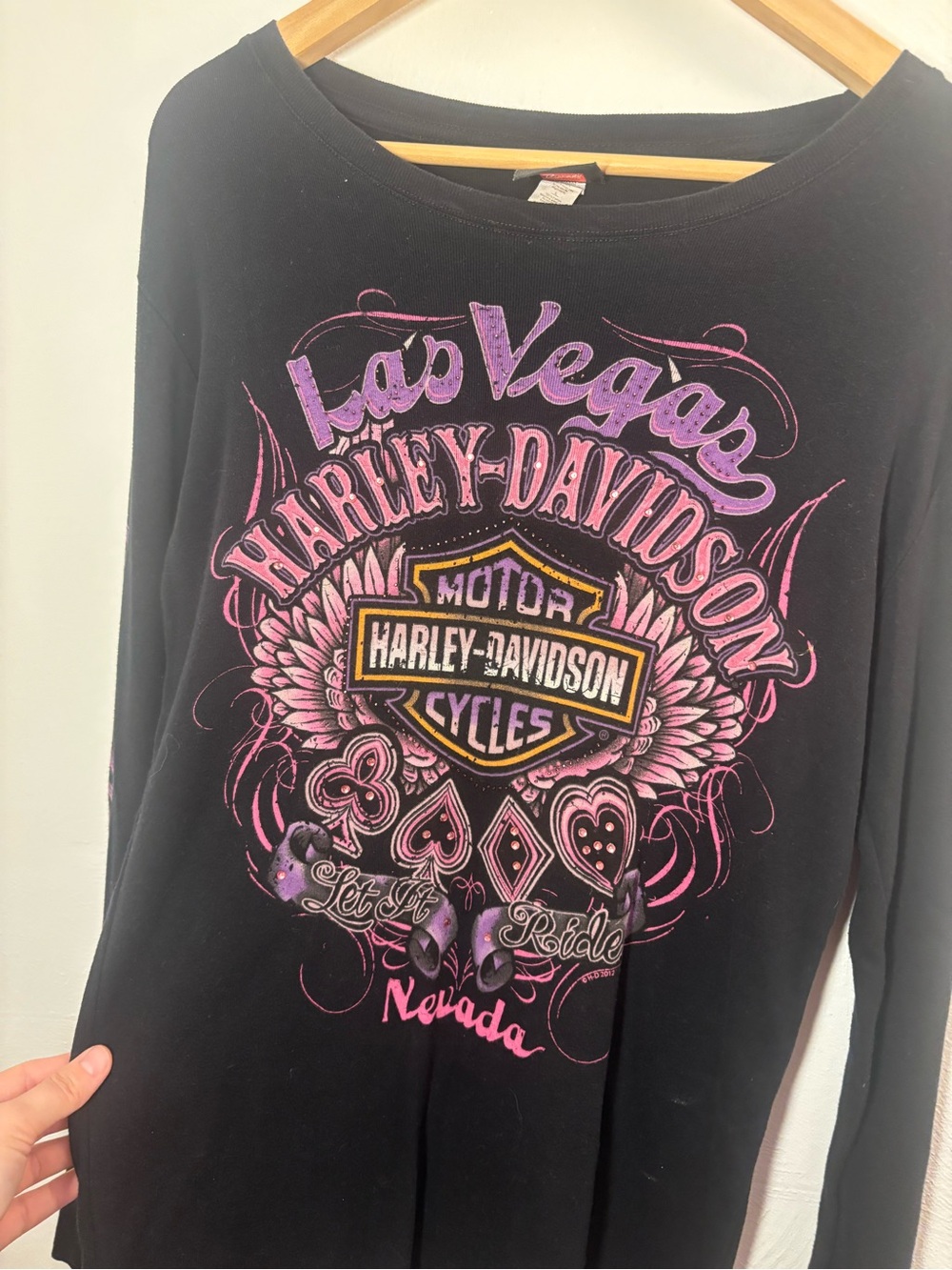 Harley-Davidson Crewneck Beaded Long Sleeve Tee Las Vegas Graphic Size Large - Picture 2 of 9